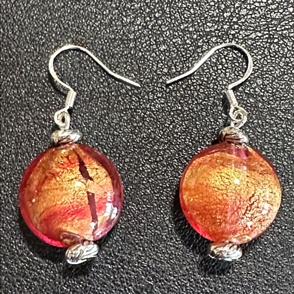 Murano Glass Silver Tone Drop Wire Back Earrings - Picture 7 of 13
